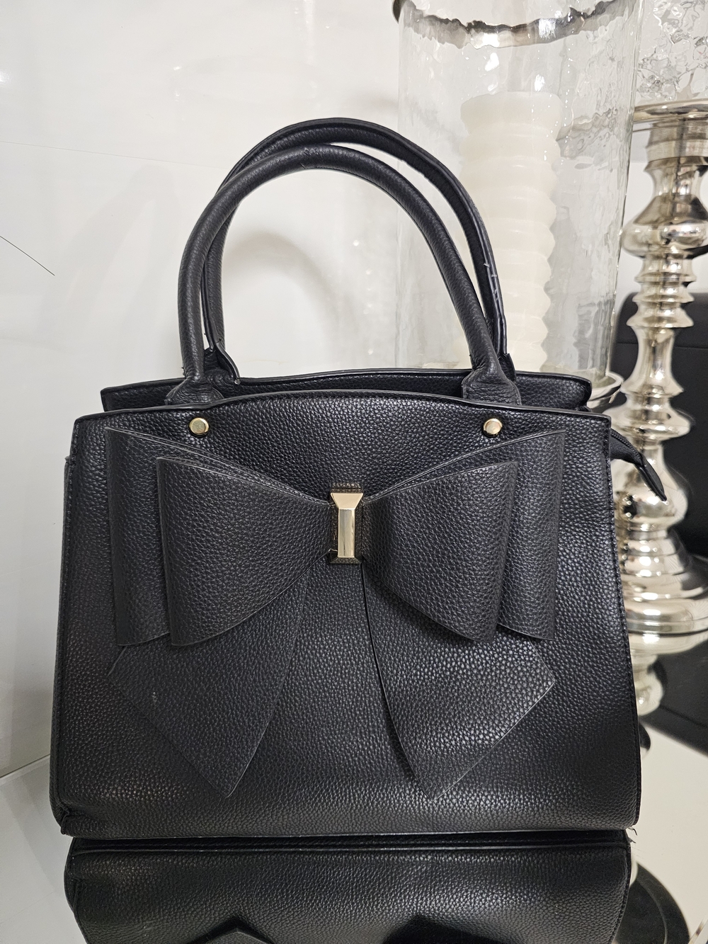 Grossi Structured Black Satchel with Bow Accent - Women Bags